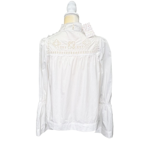 Free People White Cotton Blouse Size XS Bell Sleeves Crochet Eyelet Lace New NWT - Picture 9 of 12